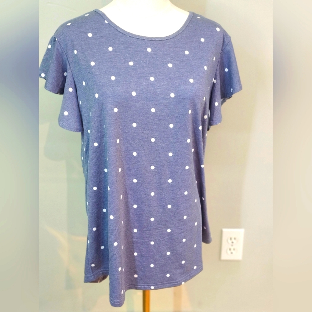 White Polka Dot Flutter Sleeve Top Womens Large